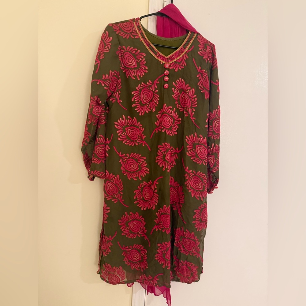 Floral Pink and Green Tunic Dress